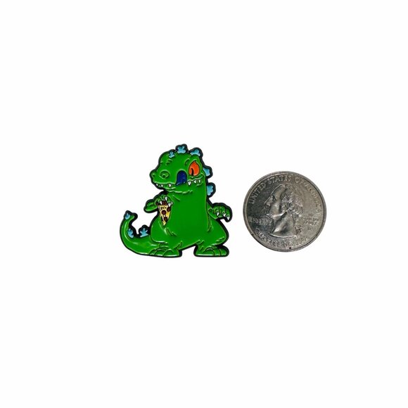 Rugrats REPTAR Dinosaur Nickelodeon Pin Holding Pizza Green Cartoon Character TV - Picture 4 of 6